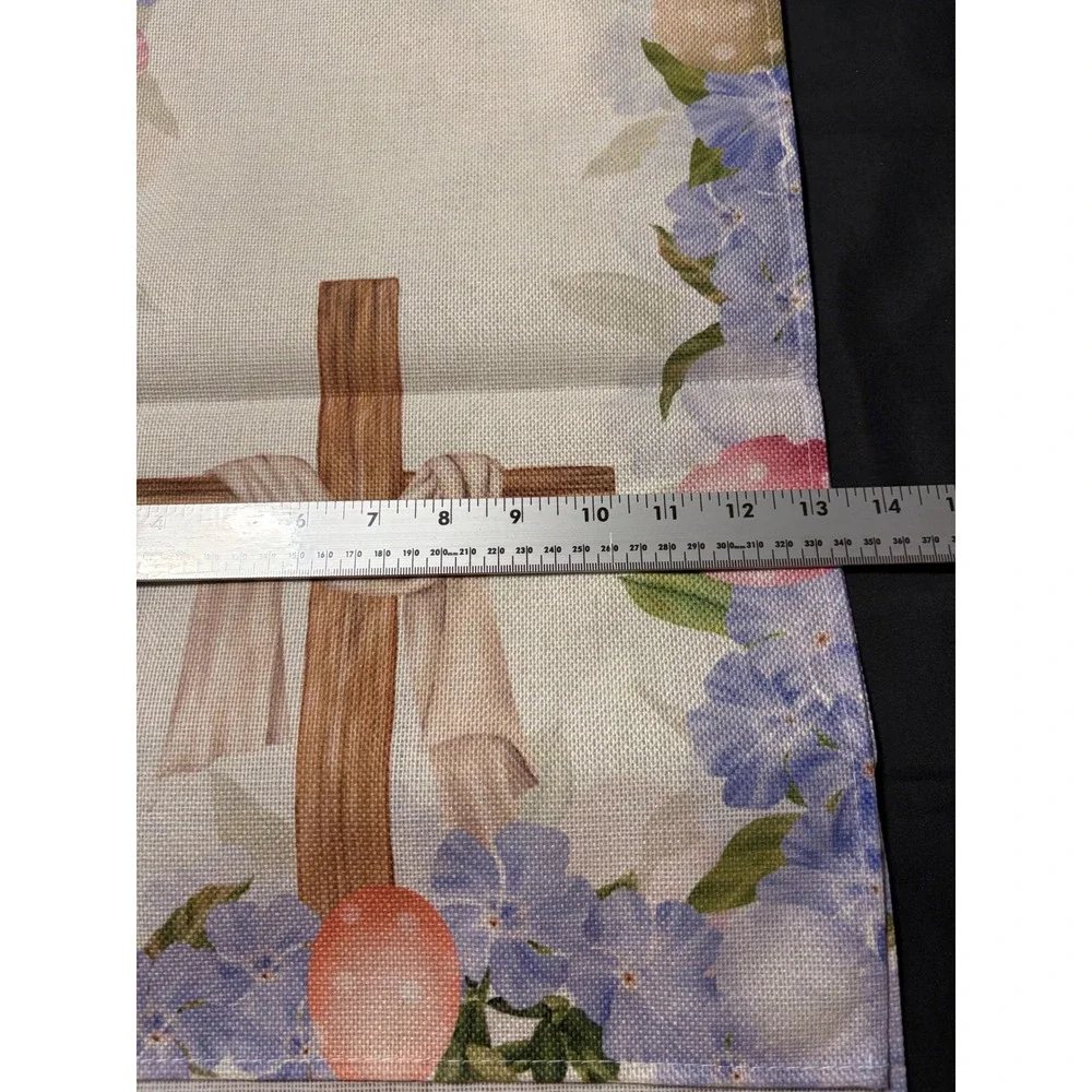 He Is Risen Easter Table Runner Cross Floral Pastel Eggs Spring Farmhouse 13x70